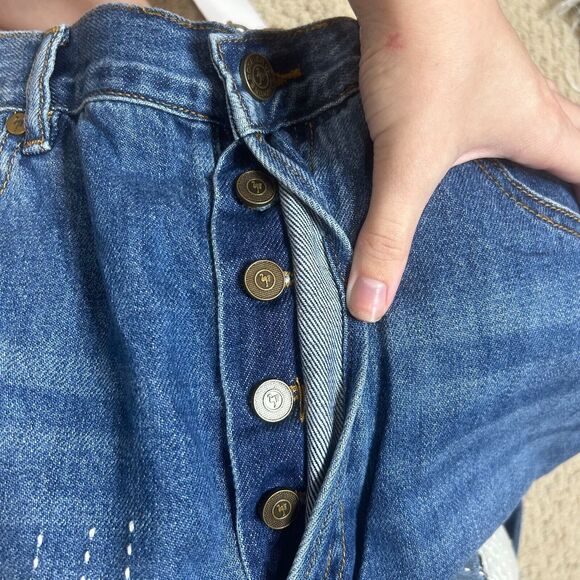 Sandrine Rose Patchwork Straight Leg High Rise Jeans Ocean Blue Women's 27 NWT - Picture 7 of 8